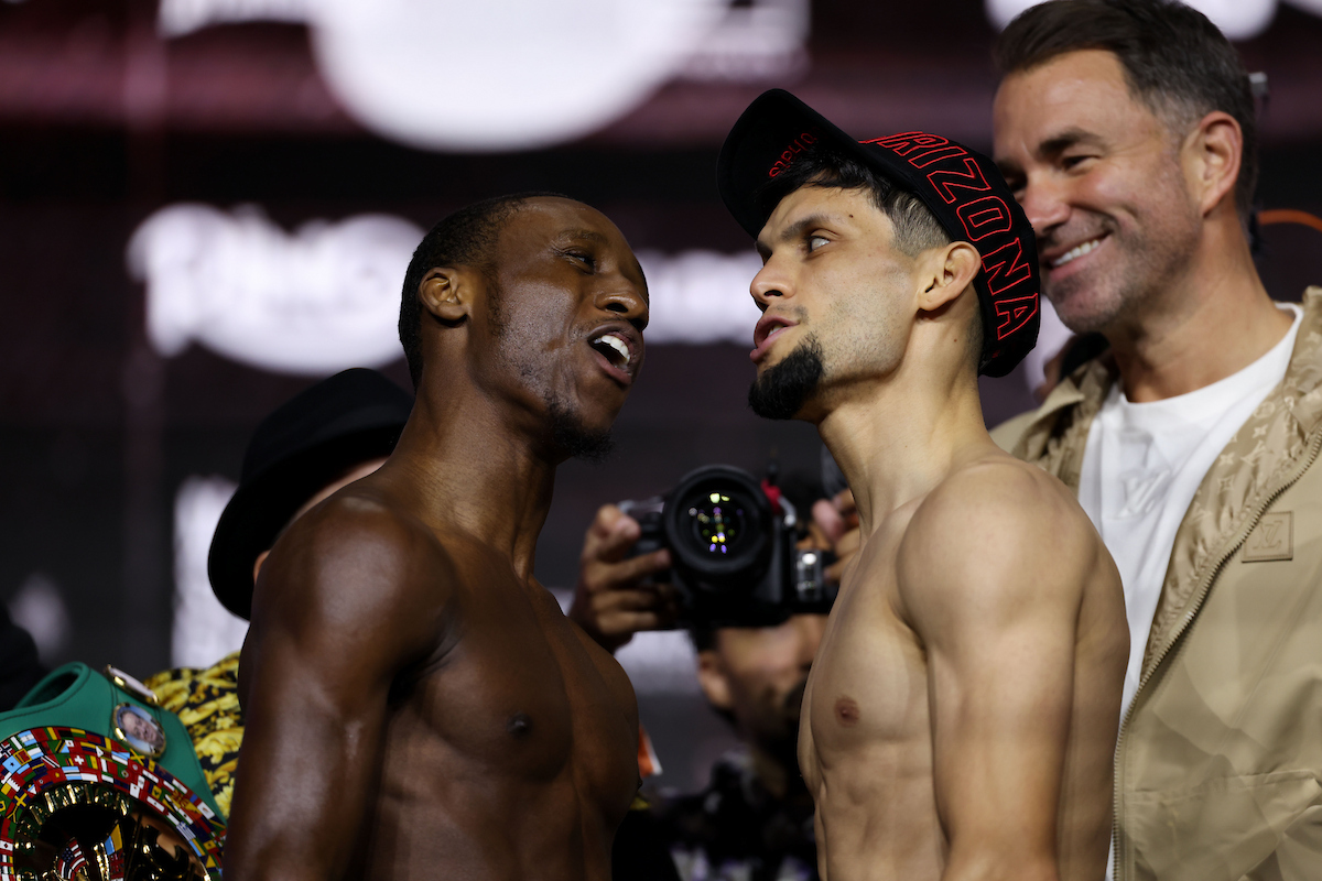 Bruce Carrington is set up for success against Carlos Castro in his first title fight for the WBC World Featherweight belt.Photo: Cris Esqueda, Matchroom Boxing Teofimo vs Shakur