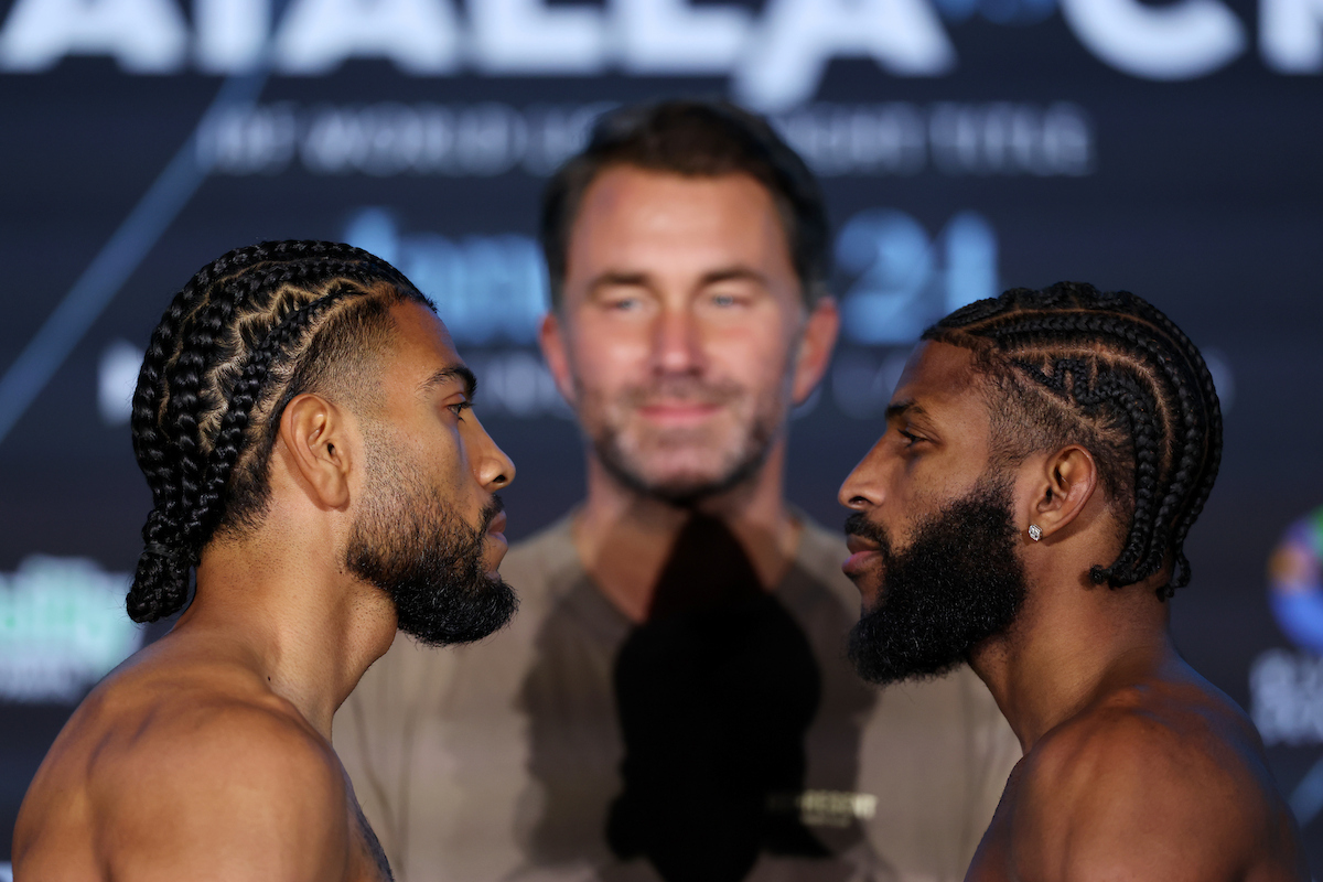 Raymond Muratalla and Andy Cruz face off for the final time at Friday's weigh-in. Photo: Matchroom Boxing