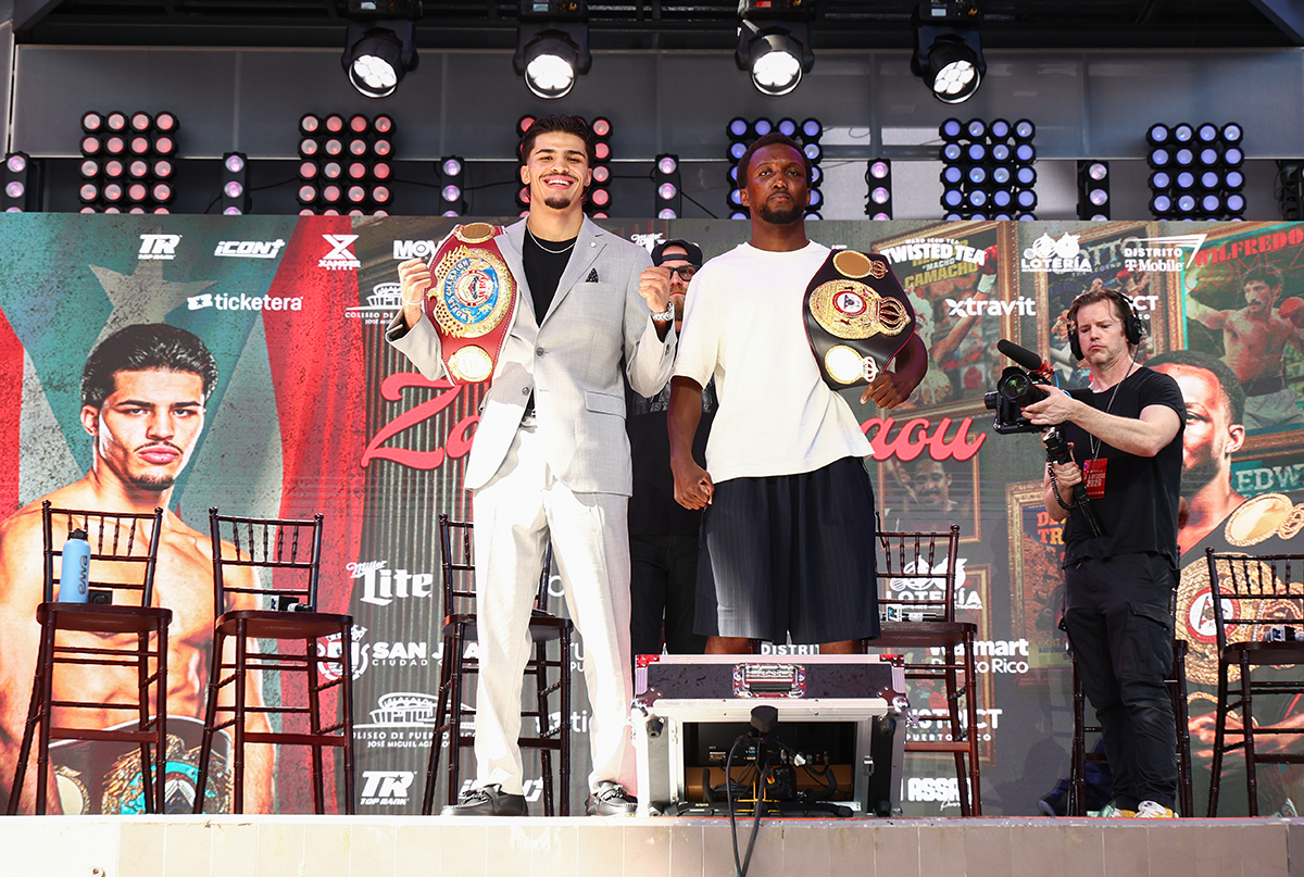 The only title unification fight between two champions on a big boxing Saturday is the bout between Xander Zayas and Abass Baraou. Photo: Top Rank Boxing