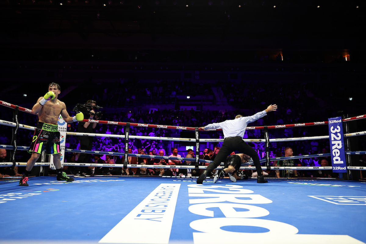 Brandon Figueroa took out Nick Ball with punches he didn't see coming. Photo: Leigh Dawney, Queensberry