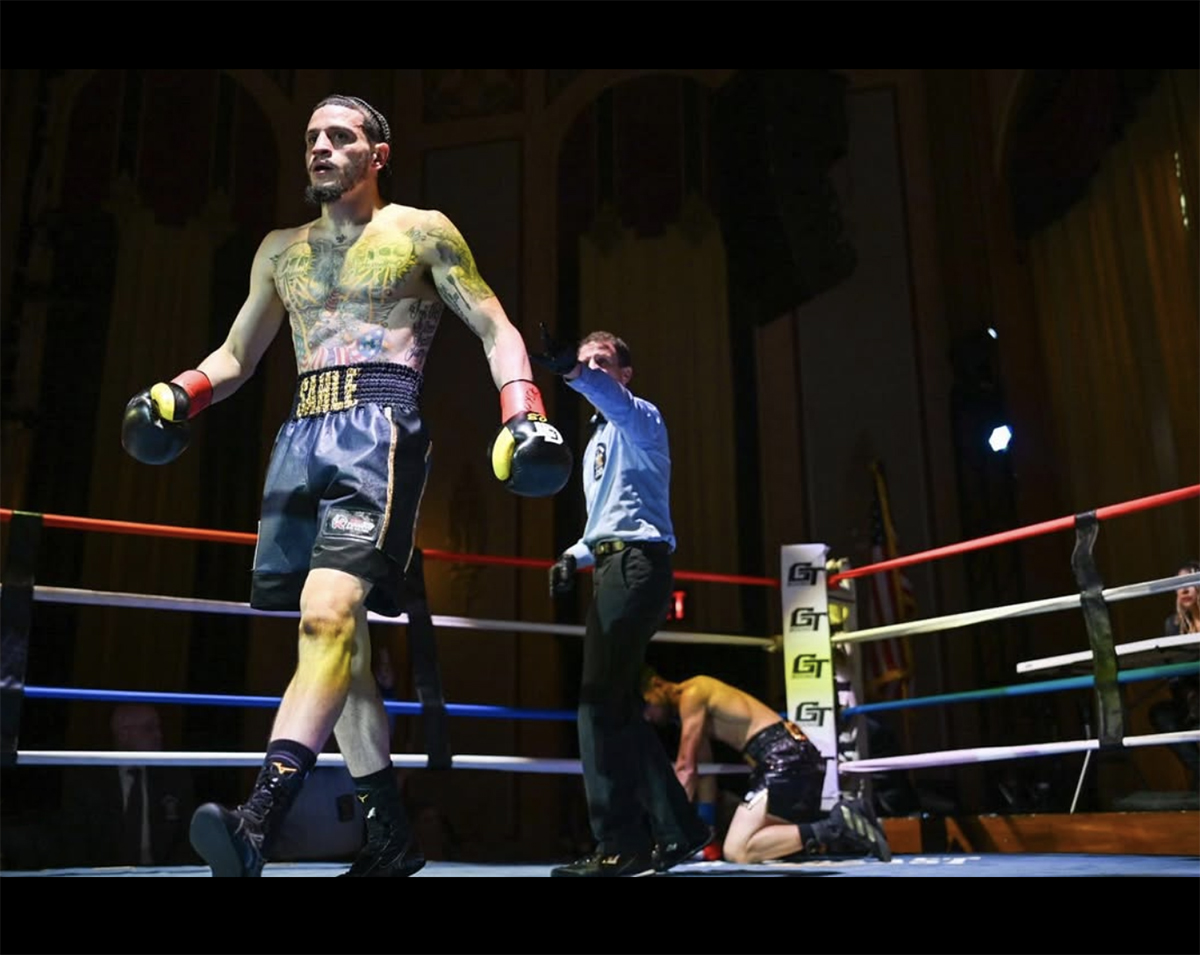 Referee Pat Sullivan sends Peter "Voodoo Pete" Latorre to a neutral corner after Latorre knocked down Rigoberto Cepeda. Latorre went on to win by fourth-round TKO. Latorre fights this Saturday, February 28 at the The Paramount for Rockin' Fights 53. Photo: Star Boxing