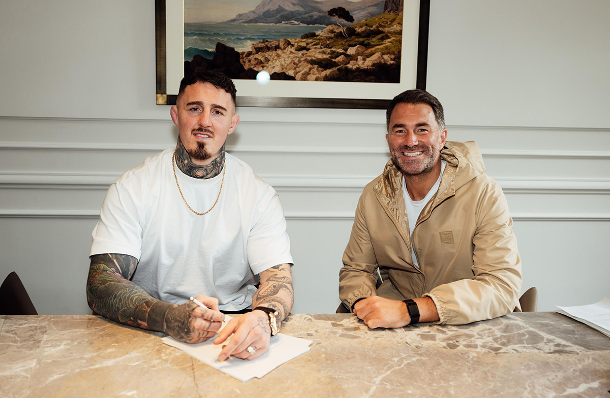 Tom Aspinall made it official when he signed a new management agreement as the first athlete represented by Matchroom Talent Agency this week. Photo: Matchroom Sport