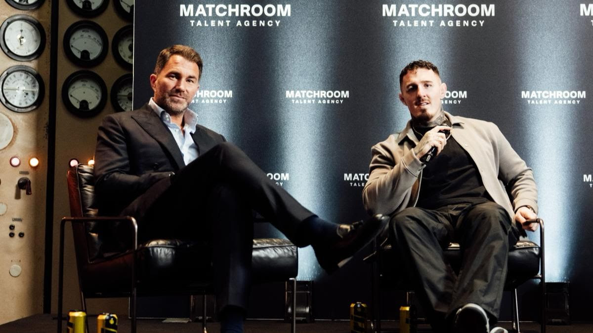 Tom Aspinall meets the British boxing media Friday alongside Eddie Hearn. Photo: Matchroom Sport