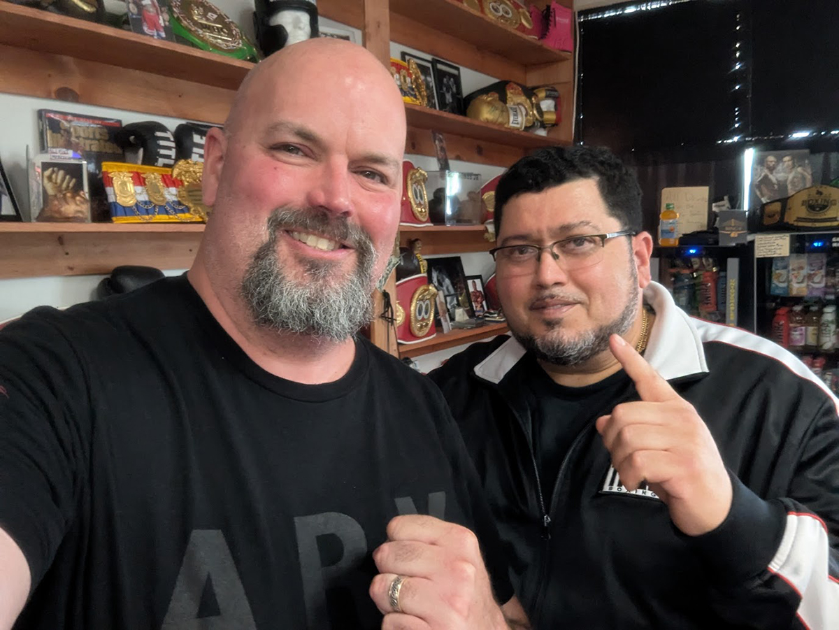 Writer and New York boxing historian Matthew Pomara with Jose Toledo. Photo: Matthew Pomara documentary Catskills ringside