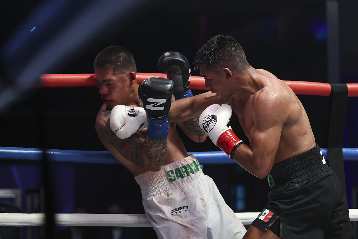 Ricardo Salas was awarded the performance of the night. Photo: Ed Mulholland, Zuffa Boxing Jai Opetaia