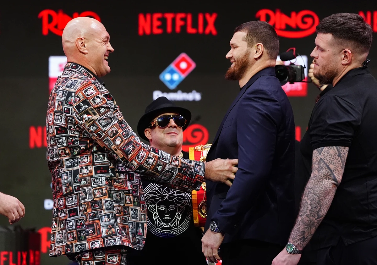 Tyson Fury and Arslanbek Mahkmudov know what roles they're playing on Netflix this Saturday. Photo: Netflix