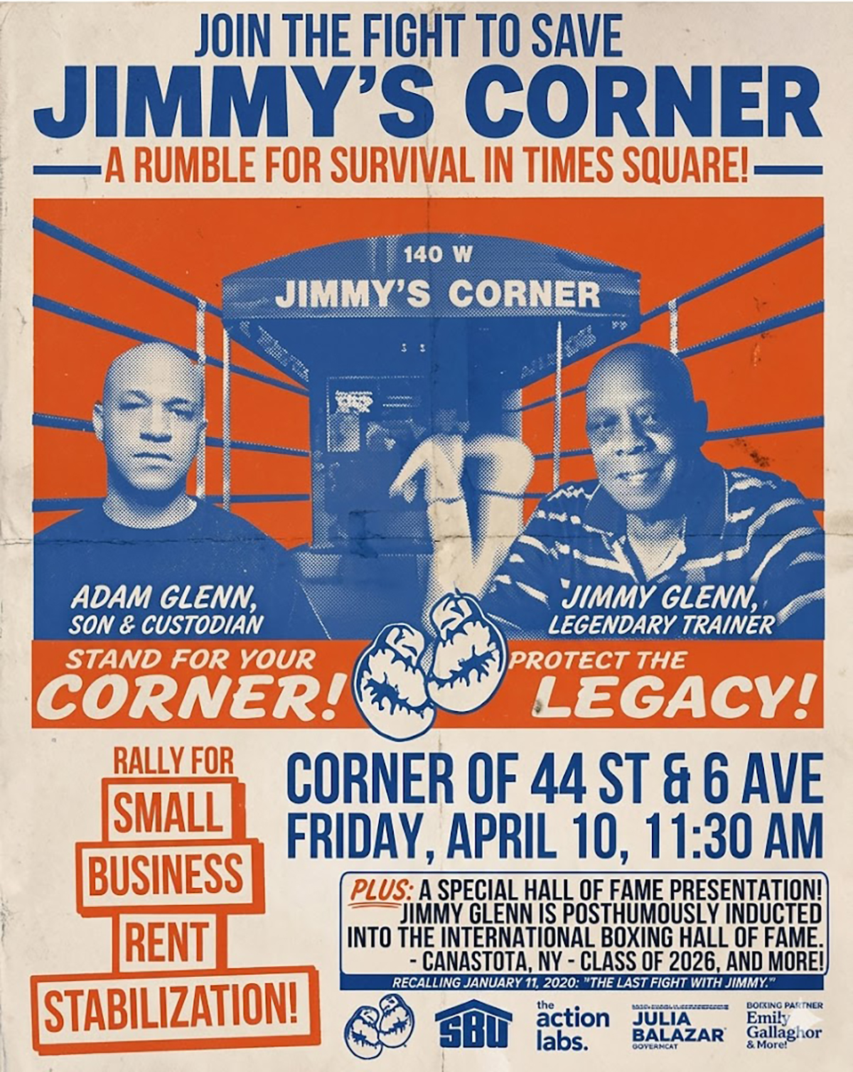 Fans and supporters are encouraged to attend the April 10 event to call attention to the threat facing Jimmy's Corner and many other New York small businesses. 