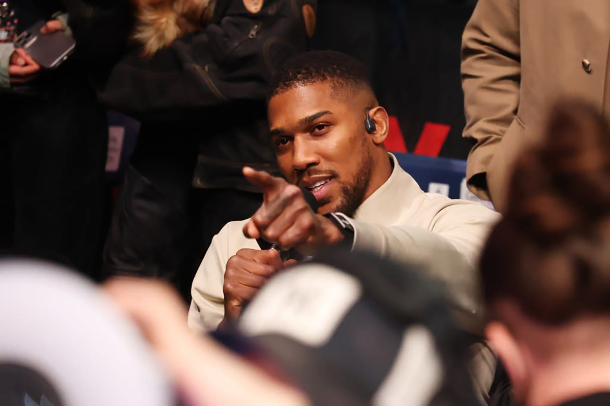 Anthony Joshua responds to Tyson Fury after his win over Arslenbek Makhmudov in April, but refused to get in the ring. Photo: Netflix