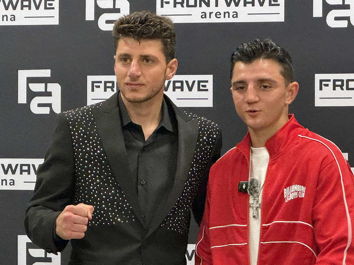 Jonny Mansour and Julius Ballo celebrate their dual victories Saturday in front of their hometown San Diego fans. Photo: Gayle Falkenthal, NY Fights SD Fight Night Family Business