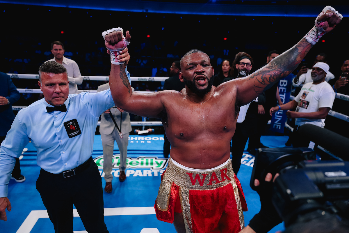 Jarrell Miller took care of business against Lenier Pero to set up future big heavyweight matchups. Photo: Zachariah Delgado, Matchroom Boxing