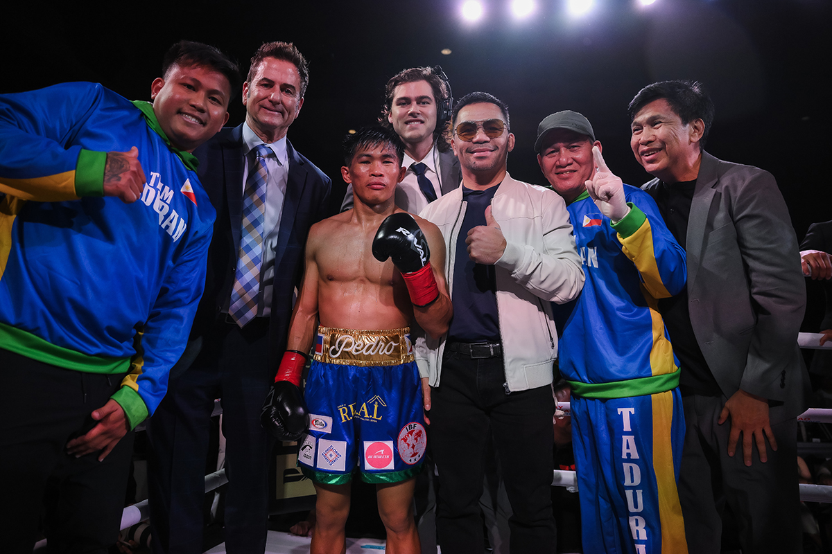 Pedro Taduran and his team including promoter Manny Pacquiao celebrate his knockout win on Friday. Photo: Manny Pacquiao Promotions