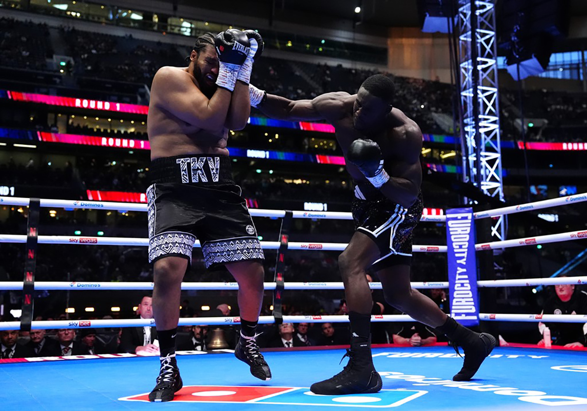 Richard Riakporhe delivered a surgical beatdown of Jeamie Tshikeva to become the new British heavyweight champion. Photo: Chris Dean, Boxxer