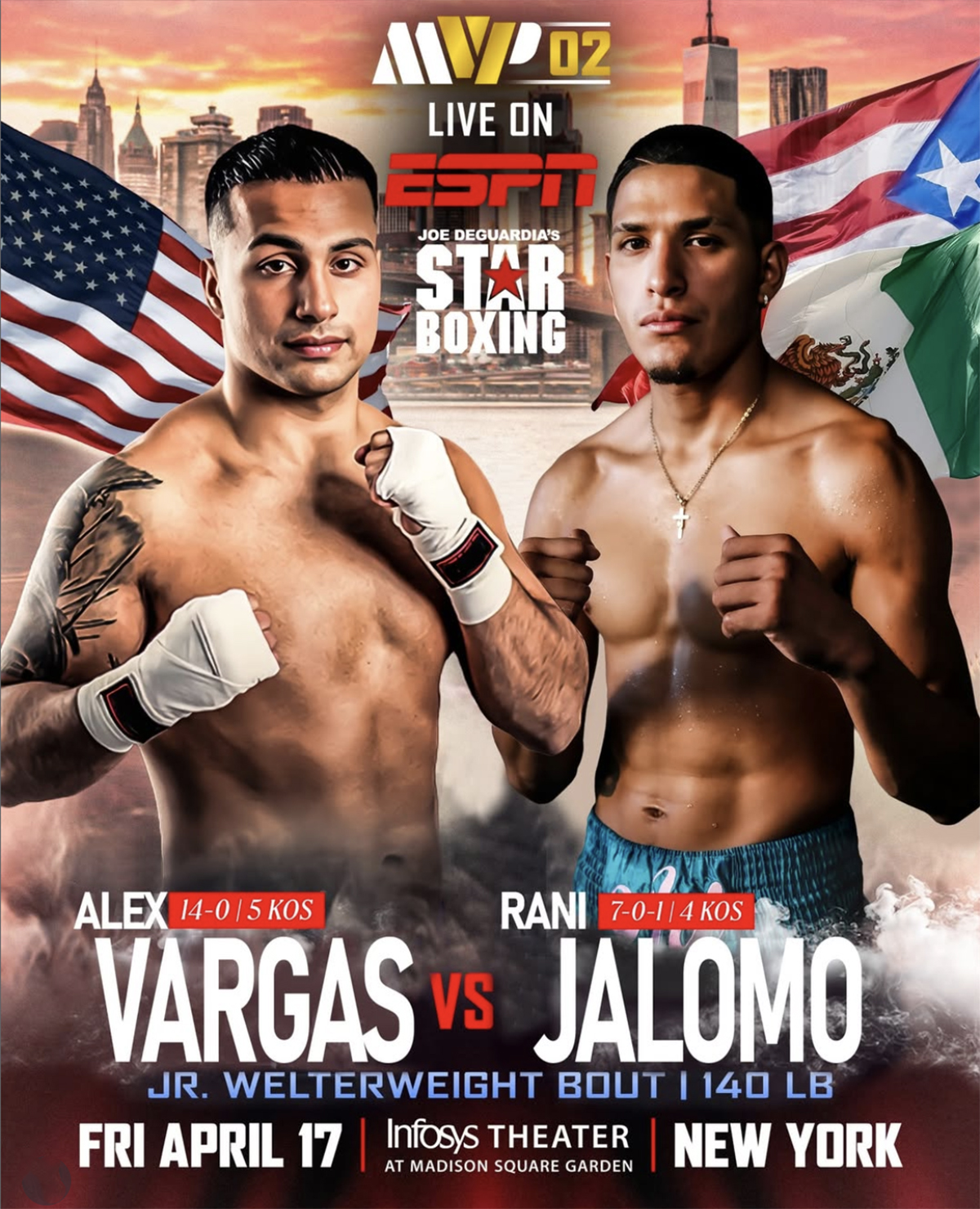 Alex Vargas will face late replacement opponent Rani Jalomo on the MVPW-02 undercard live on ESPN-Plus on Friday. Photo: Star Boxing