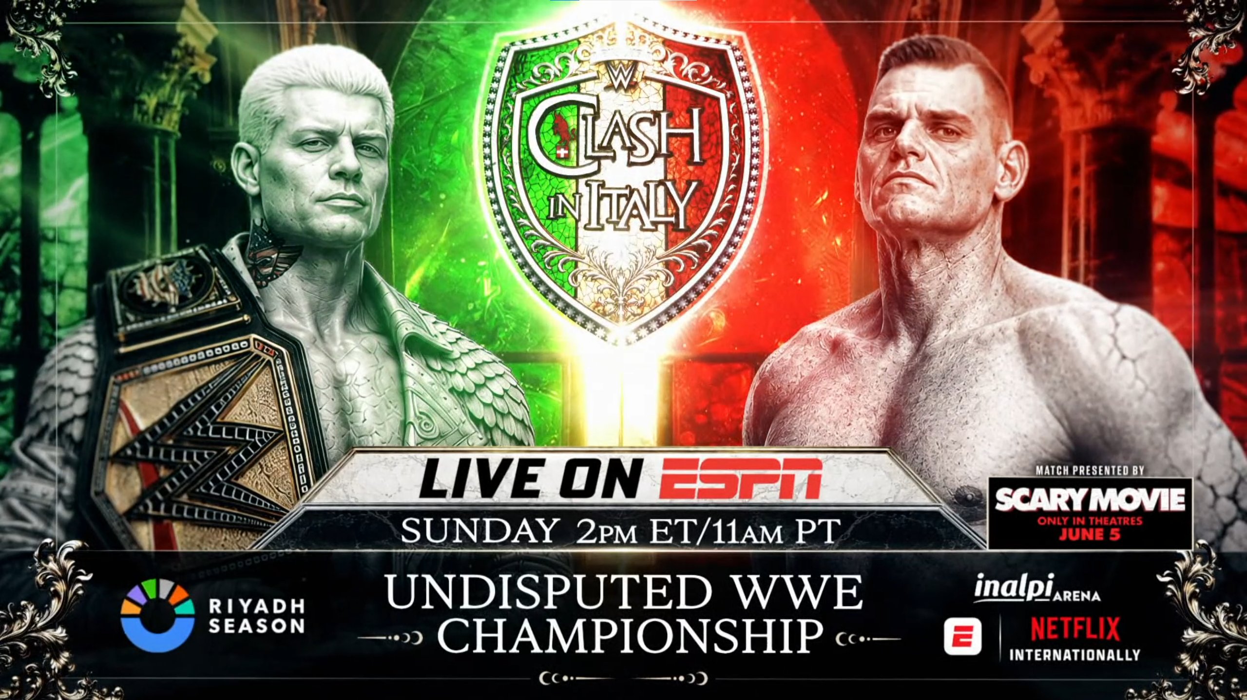 Poster for Cody Rhodes vs Gunther at Clash in Italy