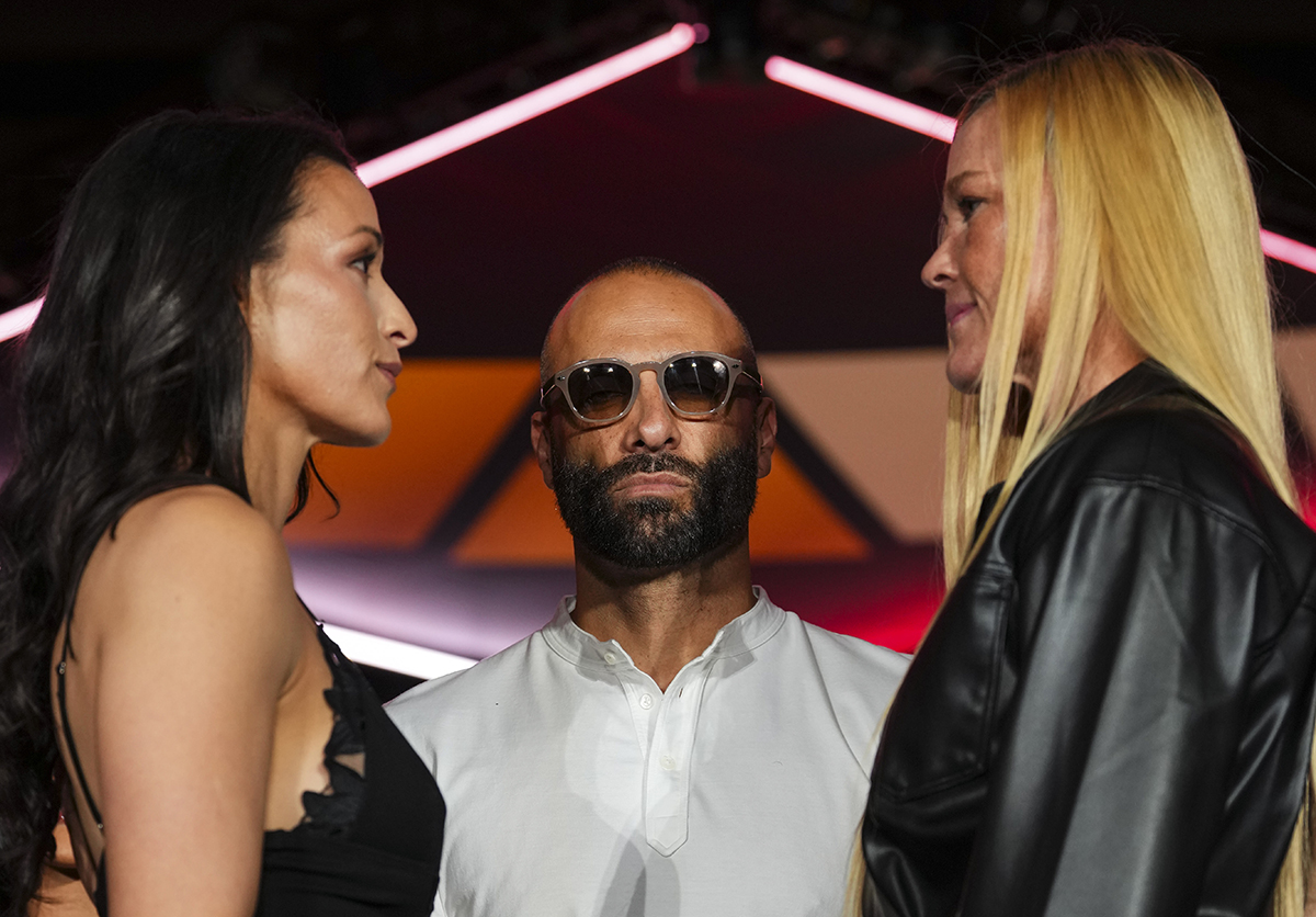 Stephanie Han and Holly Holm face off before their main event rematch on Saturday's MVPW03 card on ESPN. Photo: Most Valuable Promotions