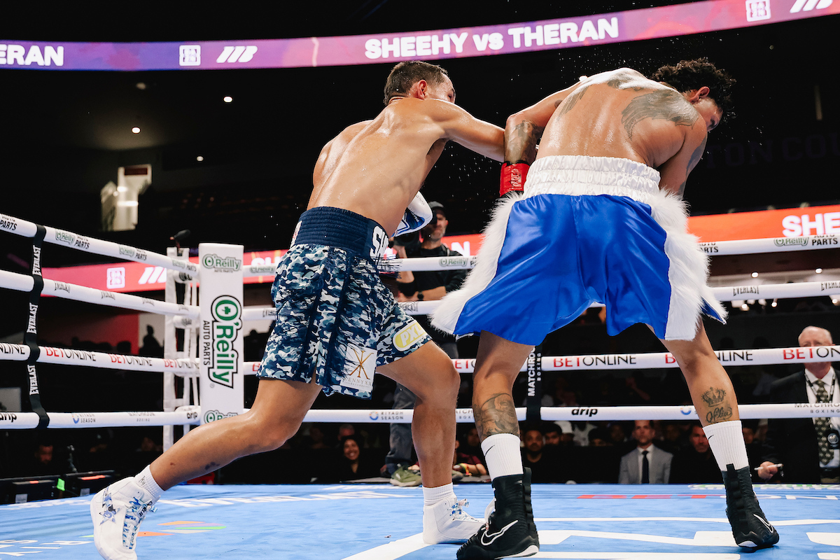 Charlie Sheehy got the knockout win over Nike Theran in his Matchroom return. Photo: Zachariah Delgado, Matchroom Boxing Foster