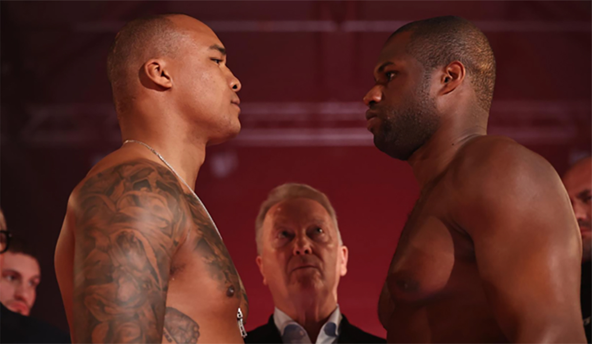 Fabio Wardley and Daniel Dubois faceoff for the final time on Friday in Manchester. Photo: Leigh Dawney, Queenberry Promotions