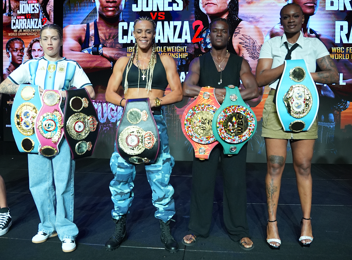 Evelyn Bermudez, Jasmine Artiga, Tiara Brown and Oshae Jones won't give up their belts without a fight on Saturday on MVPW04. Photo: Most Valuable Promotions
