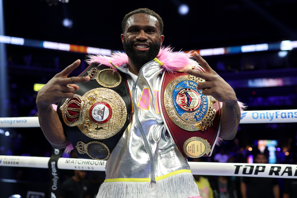 And the new: Jaron Ennis is the WBO and WBA World Super Welterweight champion after defeated Xander Zayas. Photo: Matchroom Boxing