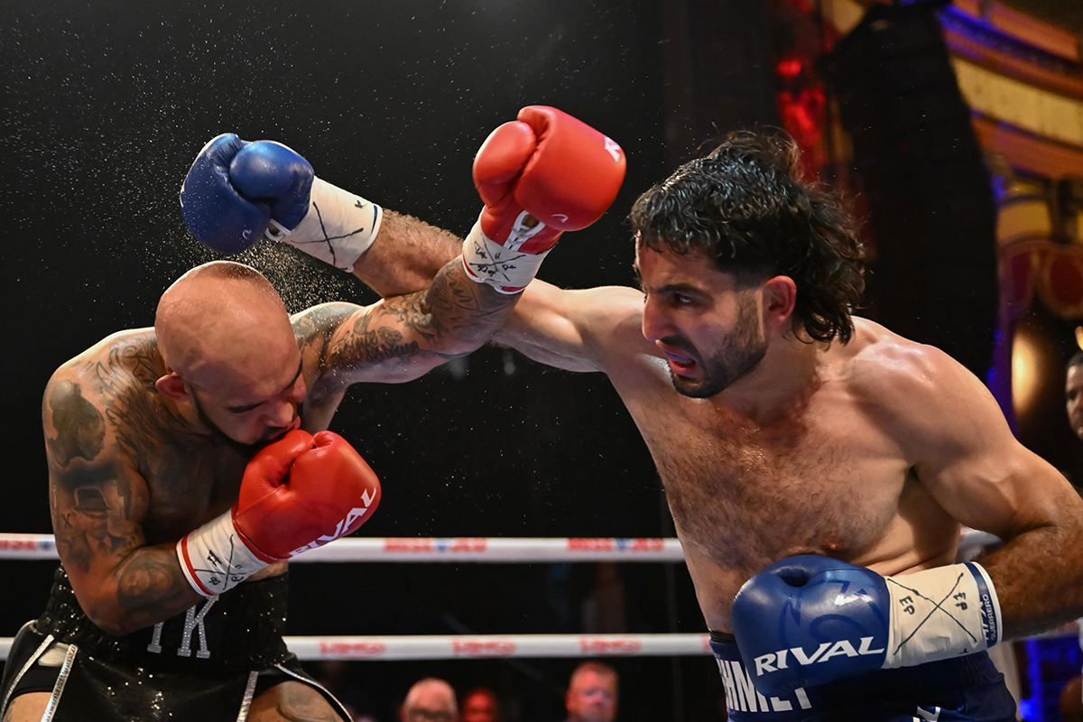 Former world champion kickboxer Yoann Kongolo gave Mehmet Unal all he could handle. Photo: Jeff Lockhart, EOTTM