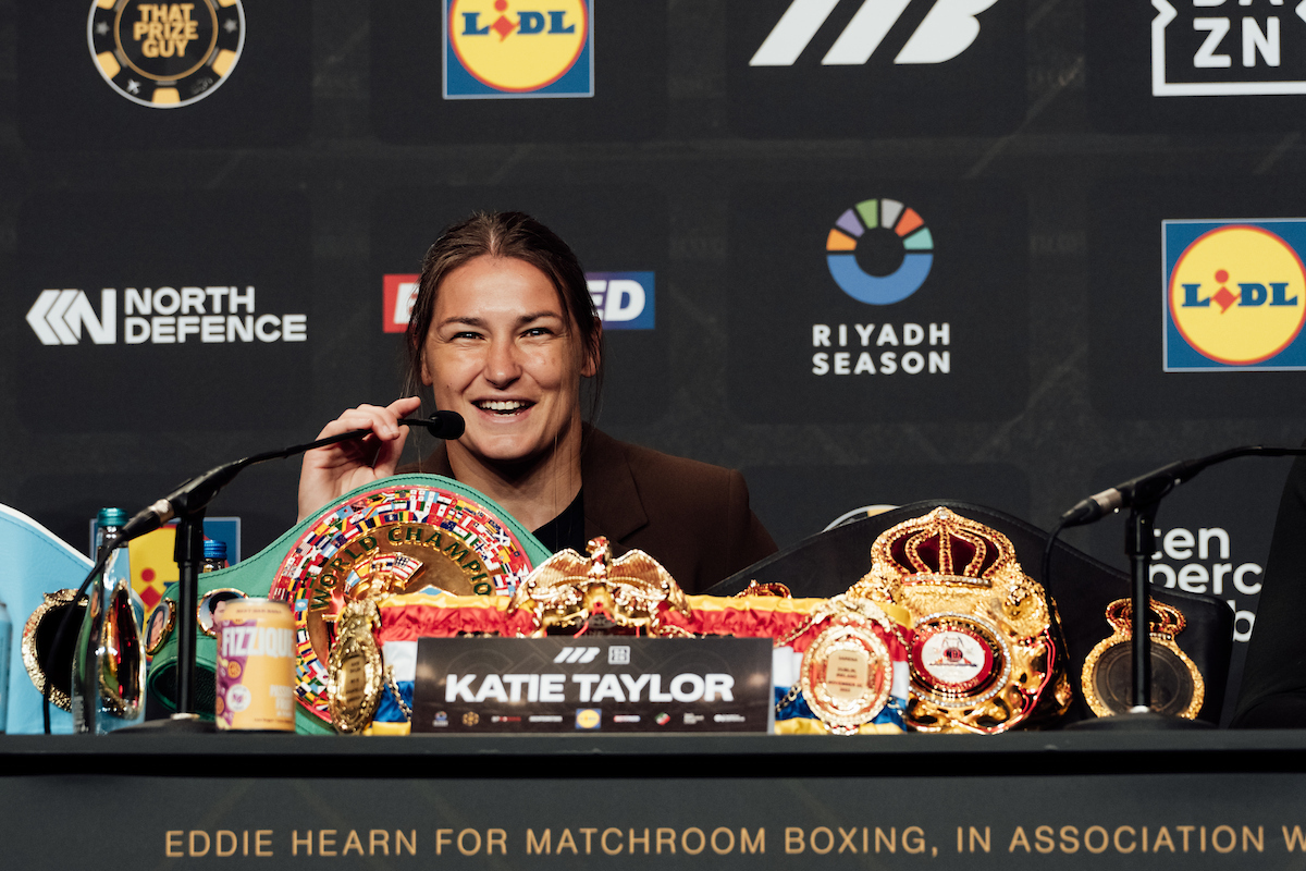 Katie Taylor was all smiles during Friday's press conference ahead of the Taylor vs Pili fight at Croke Park. Photo: Bran Holloway, Matchroom Boxing