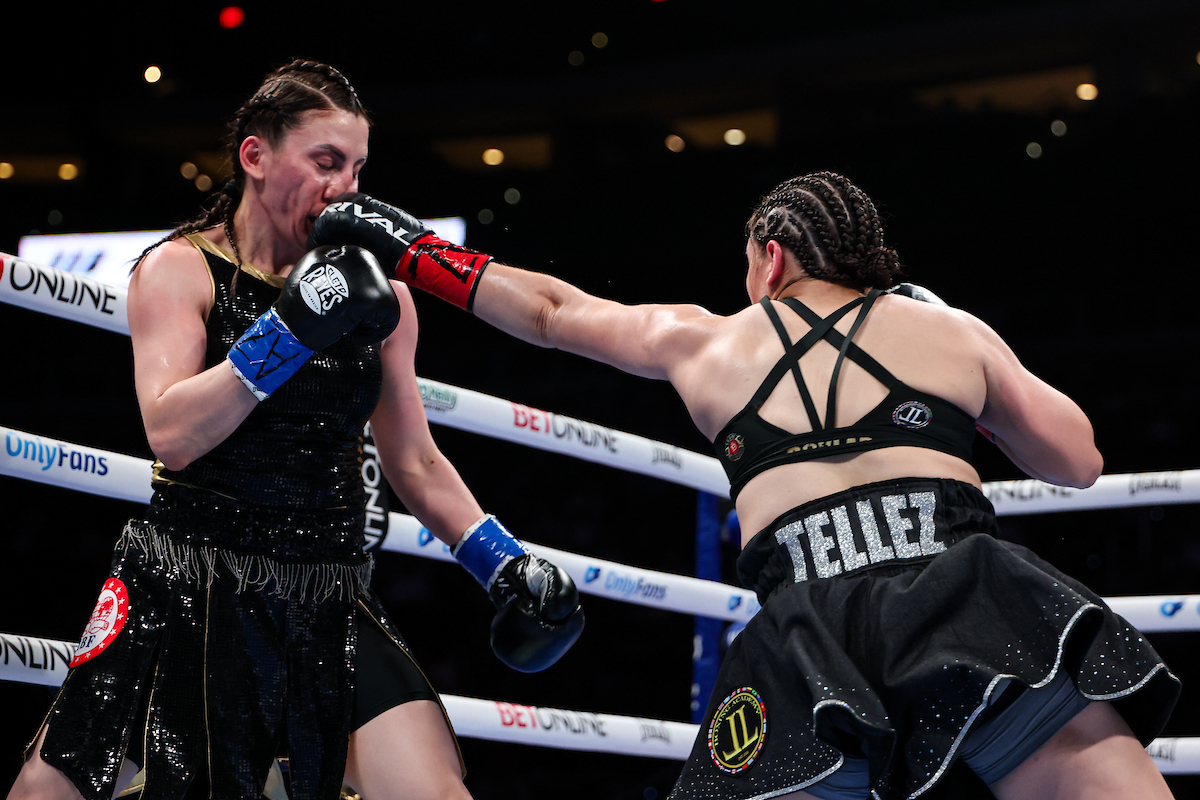 Gabriela Tellez was disappointed with the loss, but she left a big impression with her performance against Elif Nur Turhan. Photo: Cris Esqueda, Matchroom Boxing Bam Rodriguez