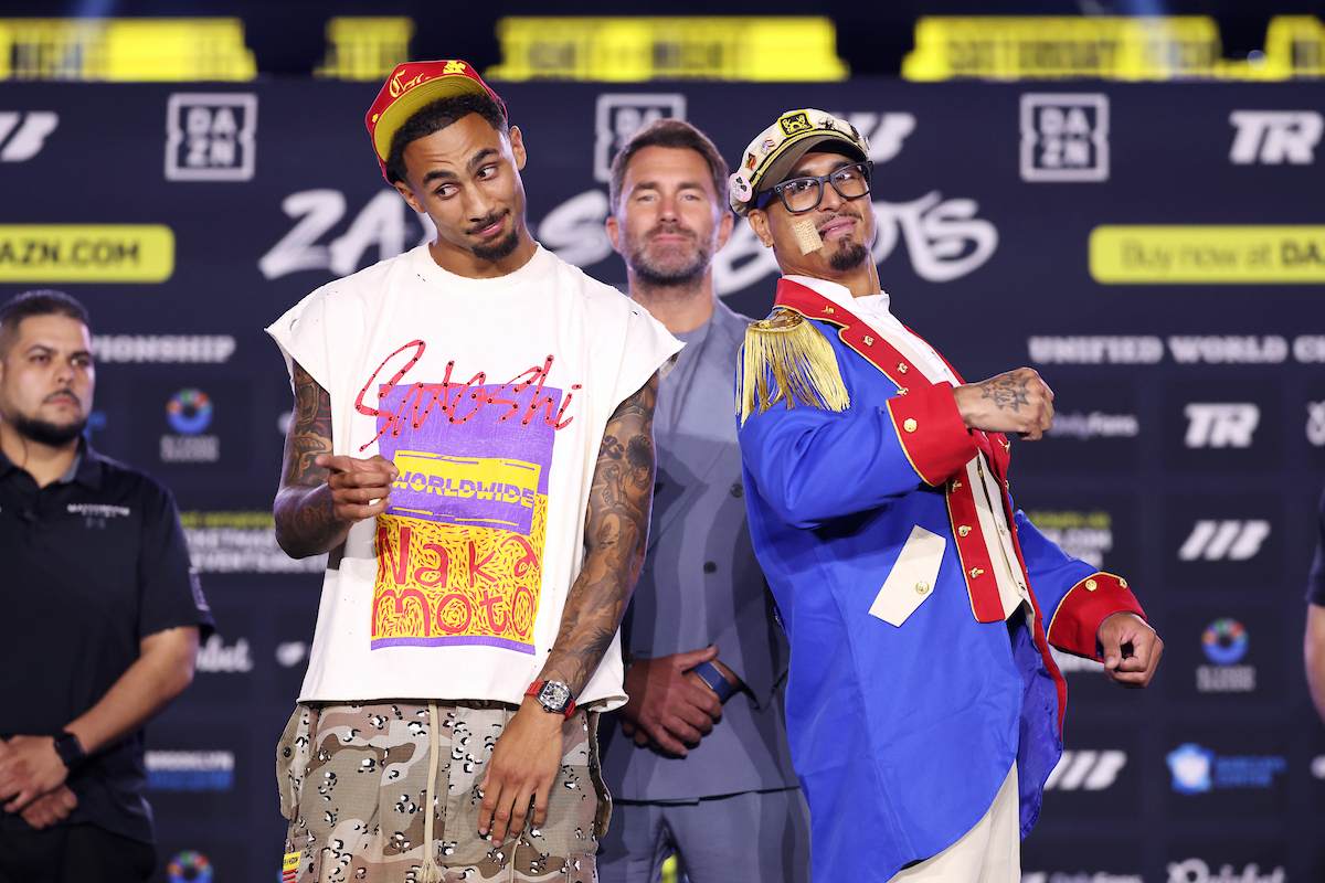 Don't let the wacky Popeye act fool you. Richard Rivera will be all business in the ring with Ben Whittaker Saturday on the Zayas vs Boots undercard. Photo: Cris Esqueda, Matchroom Boxing 