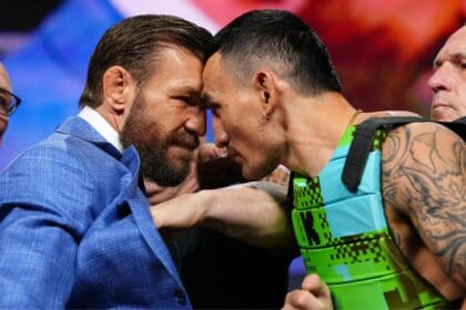 Conor McGregor and Max Holloway at UFC 329 presser