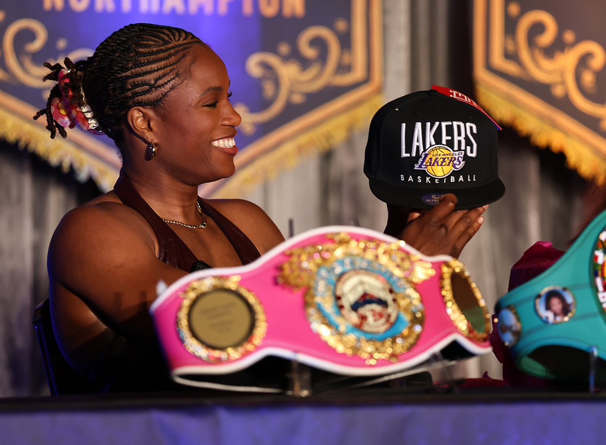 Caroline Dubois received a surprise gift from opponent Amelia Moore. Photo: Most Valuable Promotions