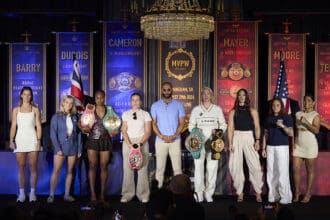 Three world title fights will take place at MVPW06 on August 26 in Manchester, England headlined by Mikaela Mayer vs Chantelle Cameron. Photo: Most Valuable Promotions