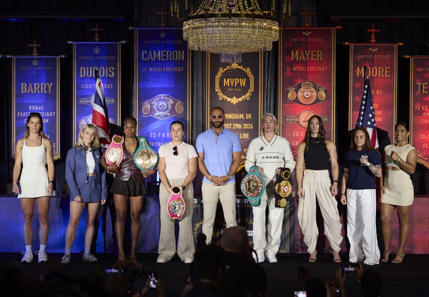 Three world title fights will take place at MVPW06 on August 26 in Manchester, England headlined by Mikaela Mayer vs Chantelle Cameron. Photo: Most Valuable Promotions
