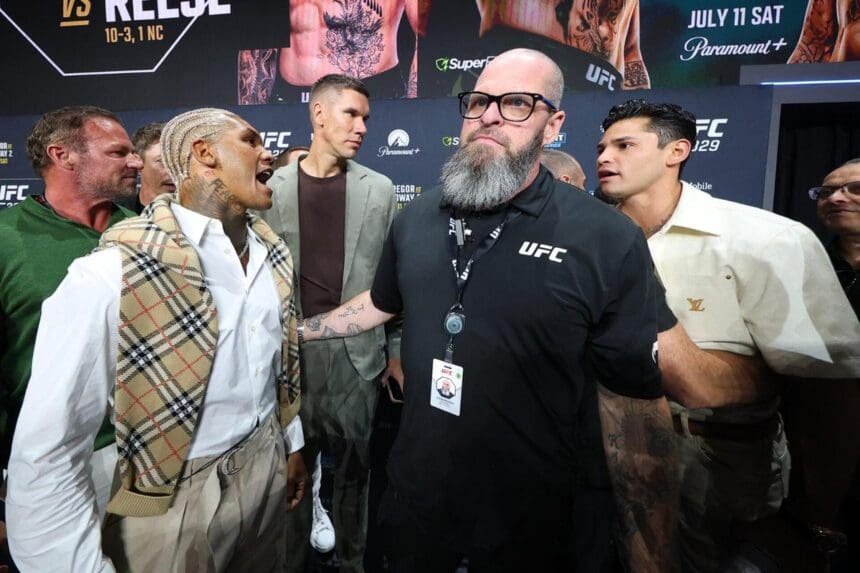 Ryan Garcia and Conor Benn appeared last Friday at the UFC 329 weigh-in, but the official fight announcement was postponed until July 15. Photo: UFC/Zuffa