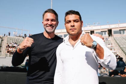 Was the meeting between Pablo Costa and Matchroom Sport Chairman Eddie Hearn in Carson on Saturday the start of a beautiful relationship? Photo: Zachariah Delgado, Matchroom Boxing Matchroom Talent UFC