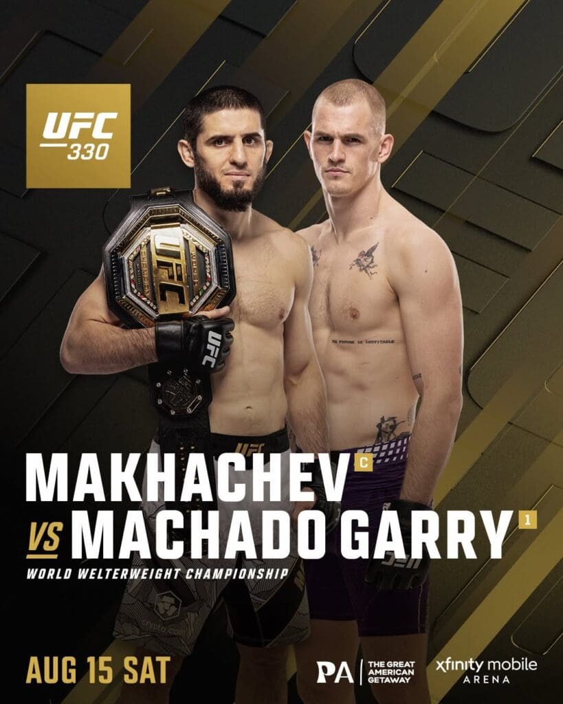 Islam Makhachev and Ian Machado Garry at UFC 330