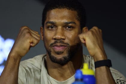 Anthony Joshua during the final press conference ahead of his return Saturday against Kristian Prenga. Photo: Mark Robinson, Matchroom Boxing