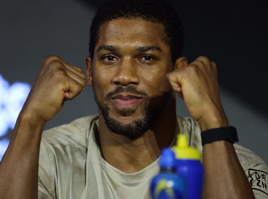 Anthony Joshua during the final press conference ahead of his return Saturday against Kristian Prenga. Photo: Mark Robinson, Matchroom Boxing