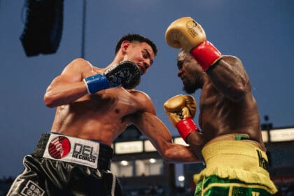 Diego Pacheco delivered a solid performance with the knockout win he needed over Immanuwel Aleem Saturday, July 18, in Carson. Photo: Zachariah Delgado, Matchroom Boxing