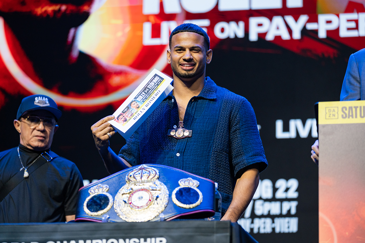 Rolly Romero seemed amused and chill at Thursday's news conference, even when Teofimo Lopez Sr. got into it with him. Photo: Ryan Hafey, Premier Boxing Champions