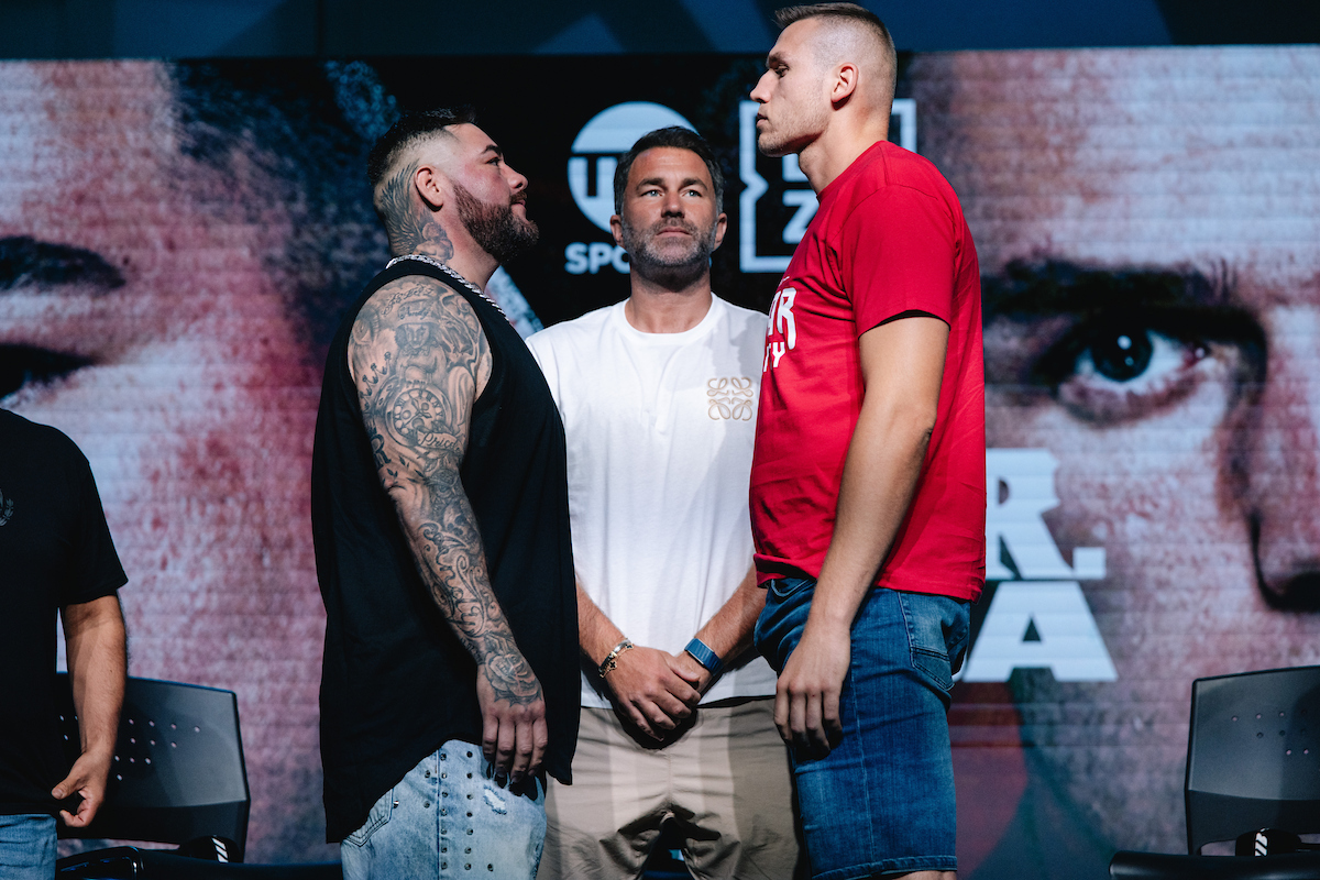 Andy Ruiz Jr. faced off with Damien Knyba Friday in Long Beach, California. Photo: Matchroom Boxing Ortiz Jr.