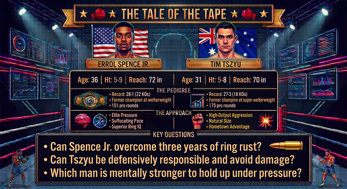 Spence vs Tszyu Tale of the Tape. Credit: Gayle Falkenthal/Gemini