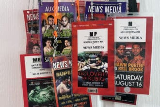 A handful of credentials for the many fight cards I've attended at the War Grounds in Carson, California. Photo: Gayle Falkenthal