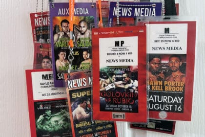 A handful of credentials for the many fight cards I've attended at the War Grounds in Carson, California. Photo: Gayle Falkenthal