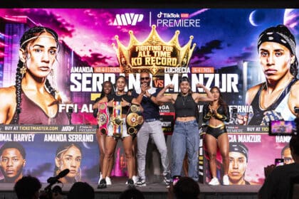Amanda Serrano will attempt to break then all-time women's knockout record against Lucrecia Manzur Friday in Temecula, airing live on TikTok. Photo: Most Valuable Promotions