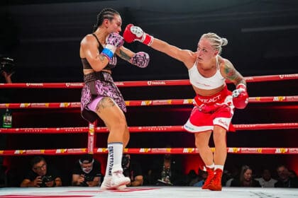Dina Thorslund will take the undisputed bantamweight titles she relinquished a year ago back to Denmark, adding the Ring Magazine title after her win over Cherneka Johnson. Photo: Most Valuable Promotions MVPW05