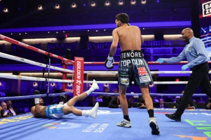 Dalis Kaleiopu rewarded the fans in their seats early in Las Vegas with a sensational knockout. Photo: Cris Esqueda, Golden Boy Boxing undercard