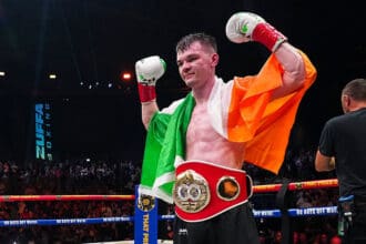 Aaron McKenna is now the IBF World Middleweight champion with a victory in front of his Irish fans in Dublin Saturday. Photo: Zuffa Boxing