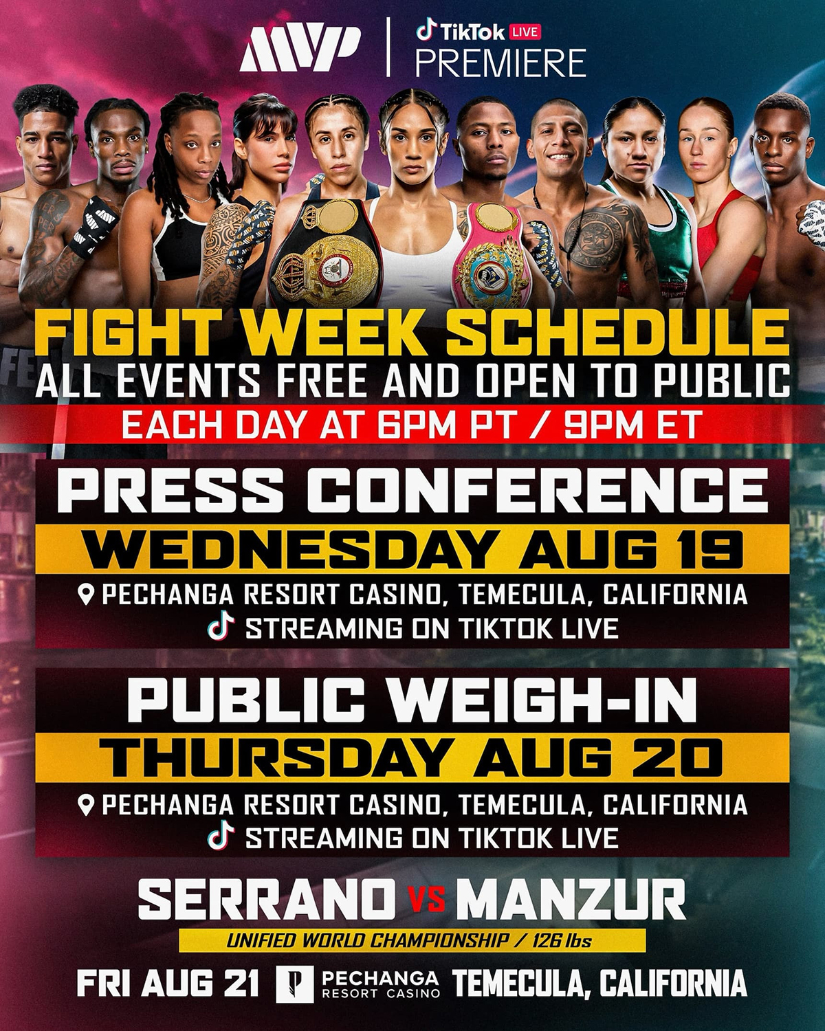 Serrano vs Manzur Fight Week schedule of events. Amanda Serrano