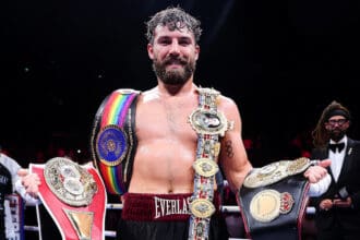 Pat Brown added the Lonsdale Belt to his growing list of accomplishments on Saturday. Photo: Mark Robinson, Matchroom Boxing