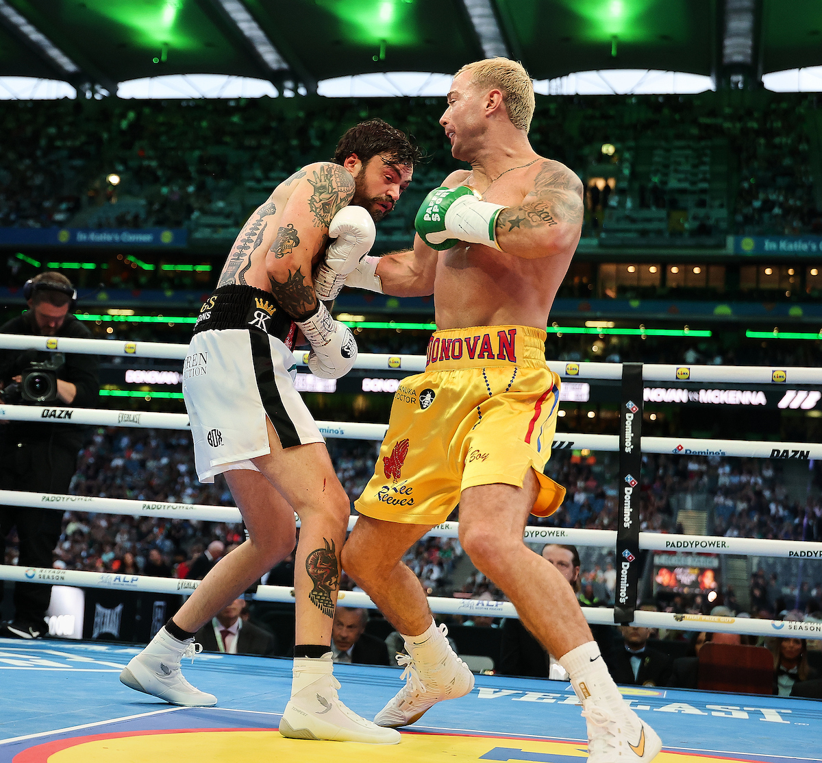 Paddy Donovan made it a quick night against his longtime friend and sparring partner Tyrone McKenna. Photo: Mark Robinson, Matchroom Boxing Croke Park undercard