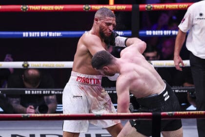 After a bloody brawl for ten rounds, Johnny Fisher got by Michael Pirotton by majority decision at Copper Box Arena on Saturday. Photo: Mark Robinson/Zuffa Boxing via Getty Images